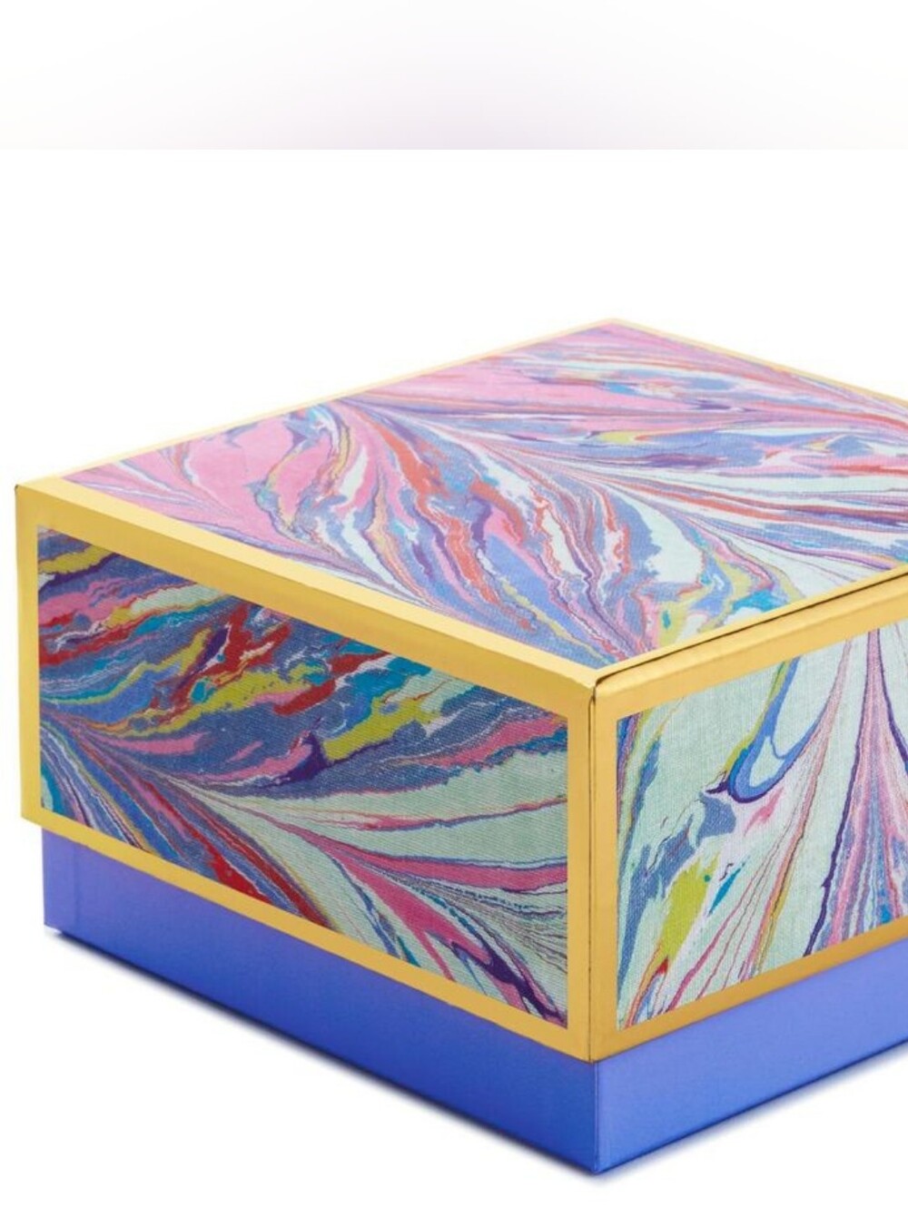 Colorful Marble-Print Decorative Box with Gold Trim